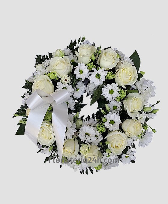 Corona Fúnebre blanca pequeña para tanatorio