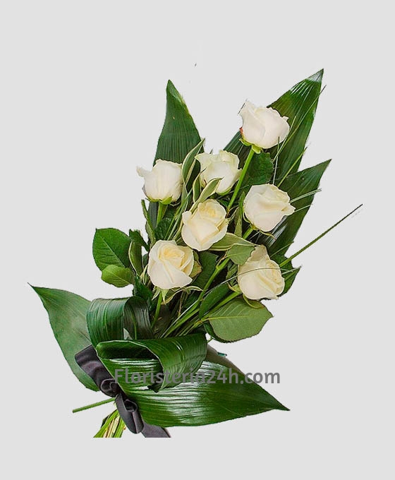 ramo funerario 7 rosas blancas